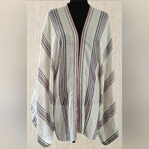 New Coastal XL Cardigan Boho Striped Open Front Kimono Tunic Top Lagenlook